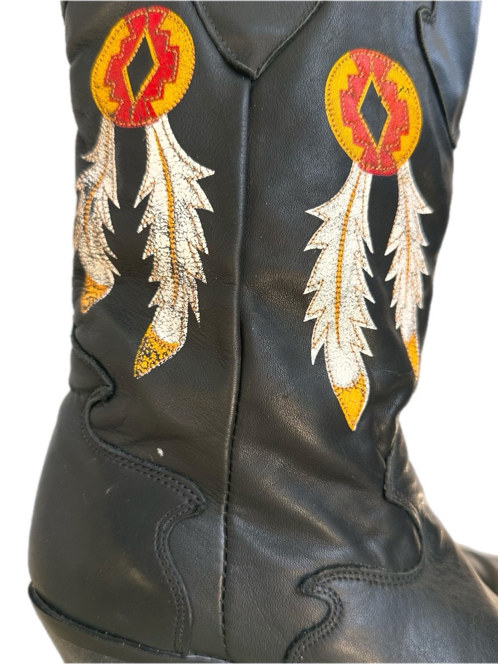 Vintage Code West Leather Western Boots Embroidered Dreamcatcher Feather 6.5 - Picture 4 of 10